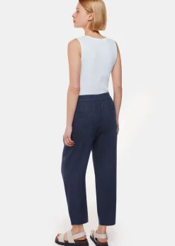 Navy Linen Barrel Leg Trouser
