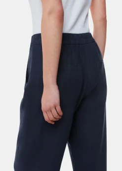 Navy Linen Barrel Leg Trouser