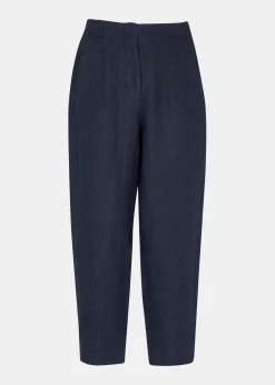Navy Linen Barrel Leg Trouser