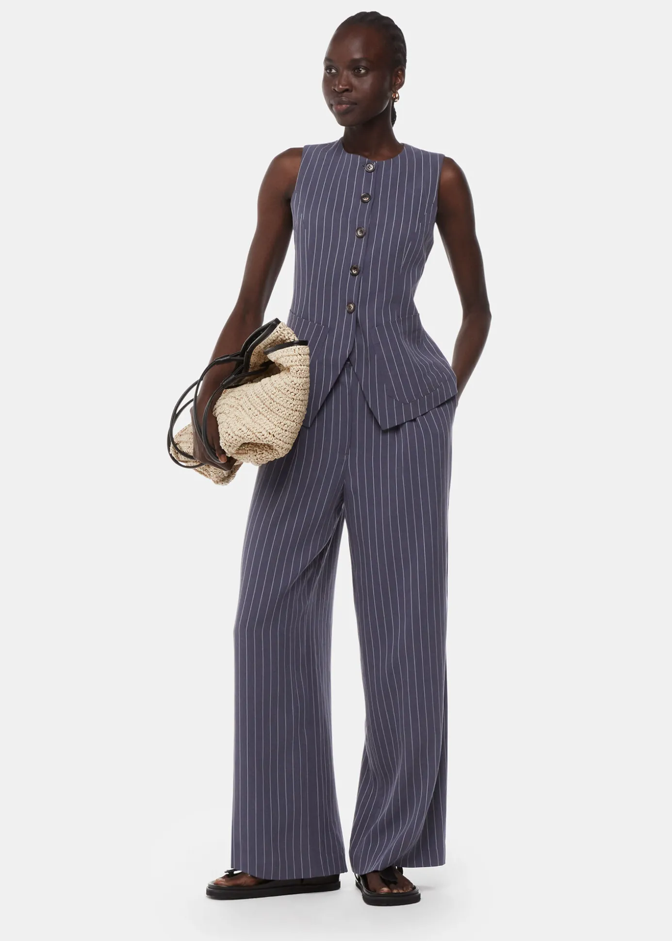 Navy Lottie Pinstripe Waistcoat
