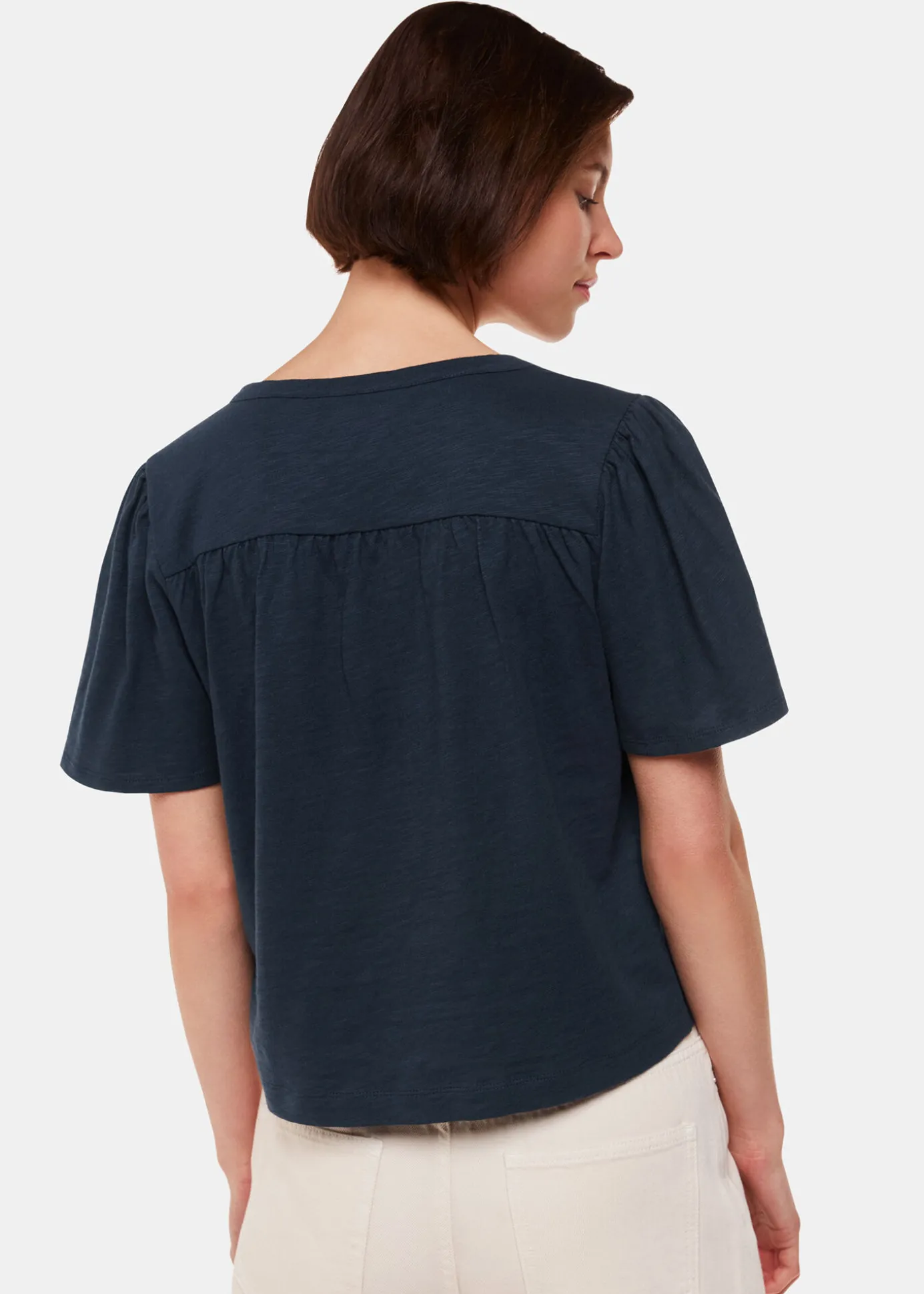 Navy Maeve V Neck Button Front Tee