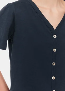 Navy Maeve V Neck Button Front Tee