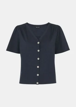 Navy Maeve V Neck Button Front Tee