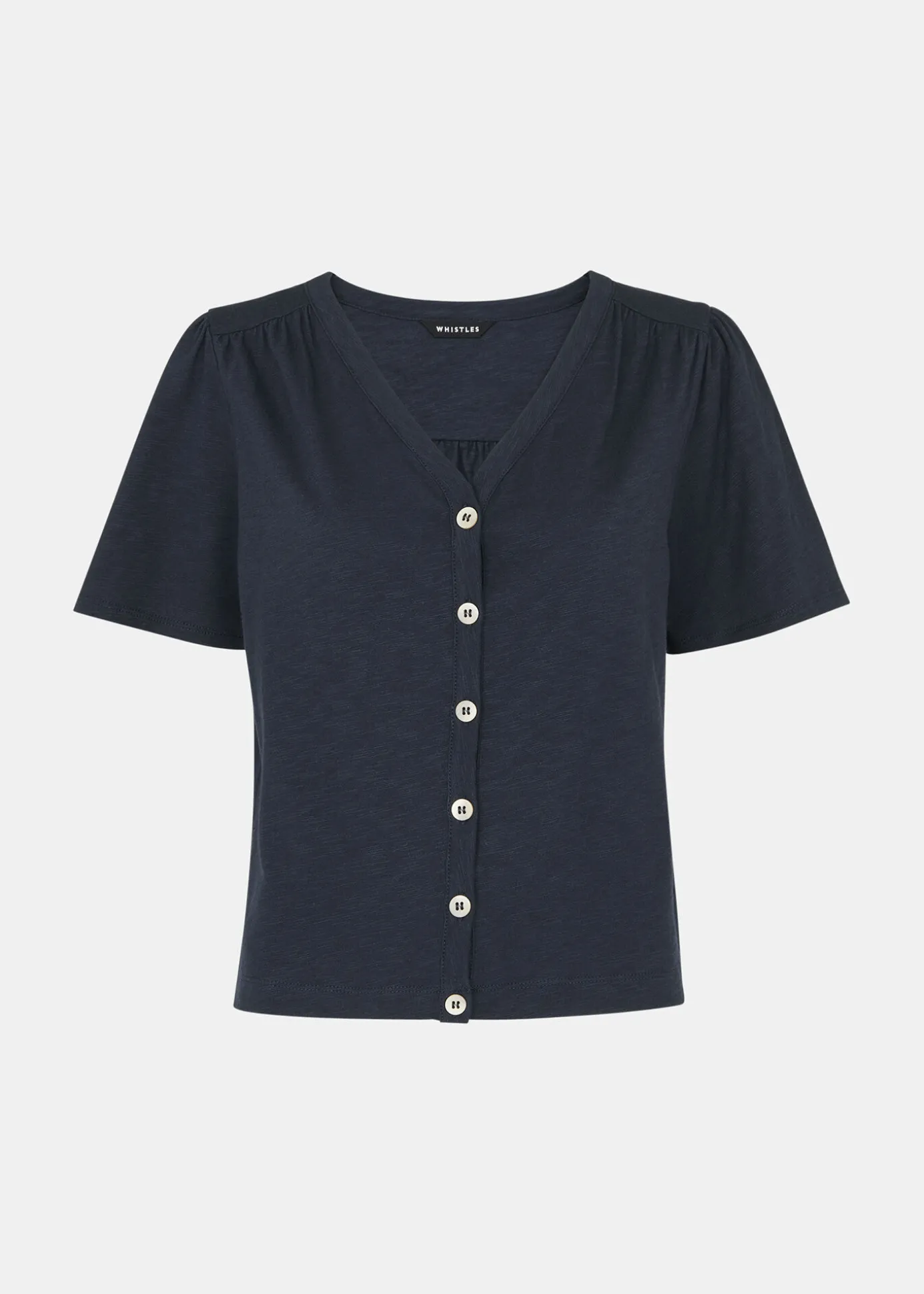 Navy Maeve V Neck Button Front Tee