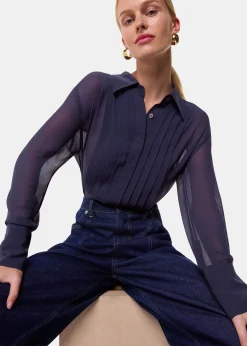 Navy Maya Pintuck Detail Blouse