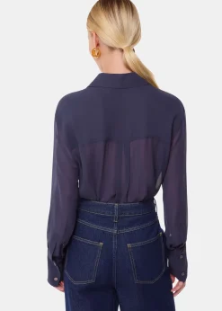 Navy Maya Pintuck Detail Blouse