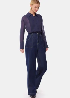 Navy Maya Pintuck Detail Blouse