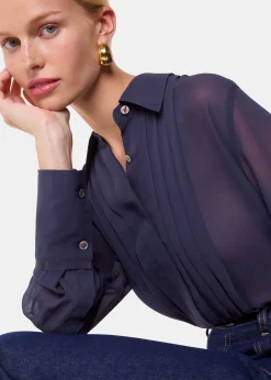 Navy Maya Pintuck Detail Blouse
