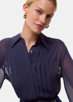 Navy Maya Pintuck Detail Blouse