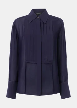 Navy Maya Pintuck Detail Blouse