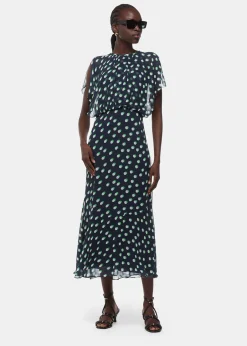 Navy Moon Spot Print Midi Dress