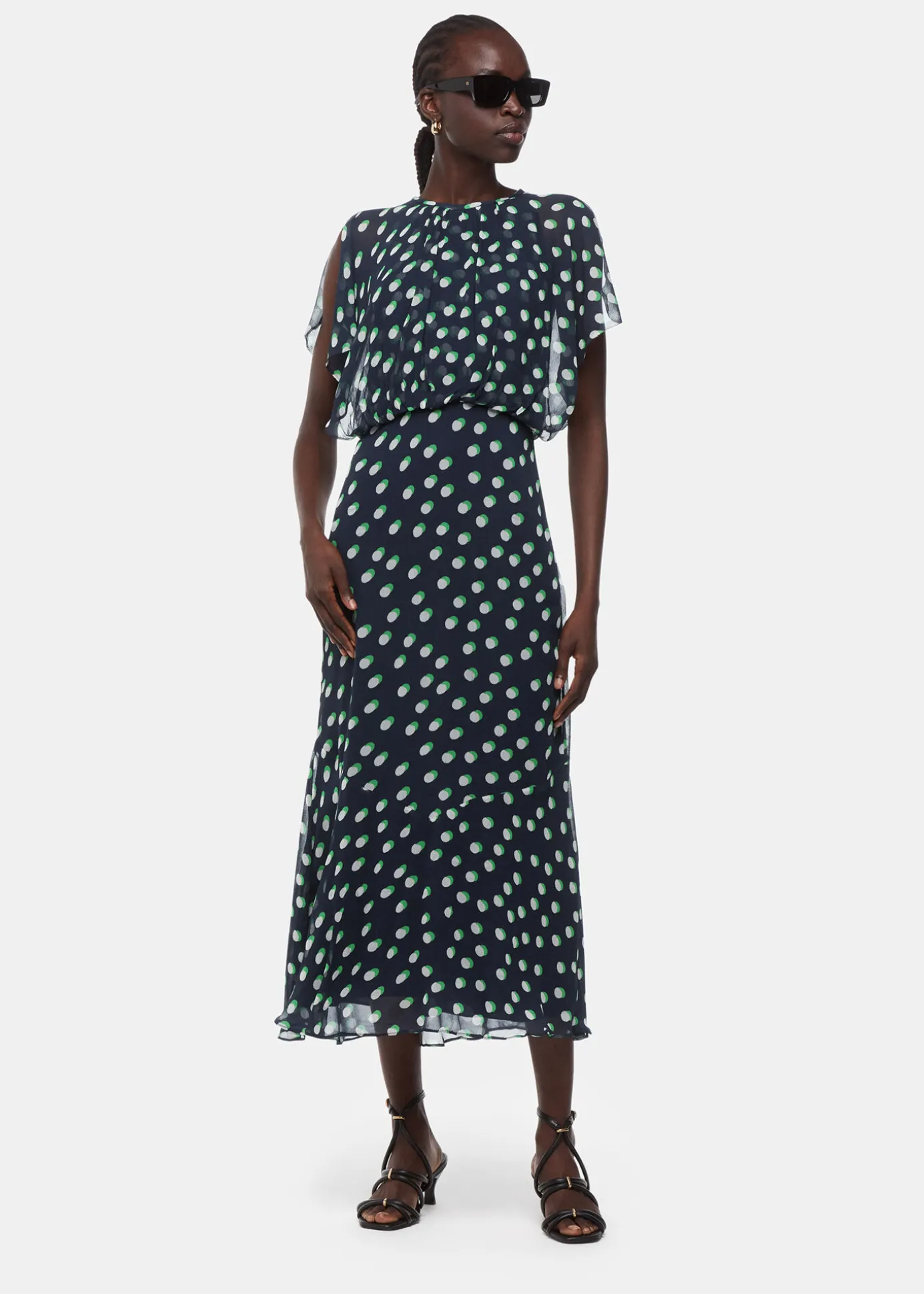 Navy Moon Spot Print Midi Dress