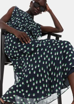 Navy Moon Spot Print Midi Dress