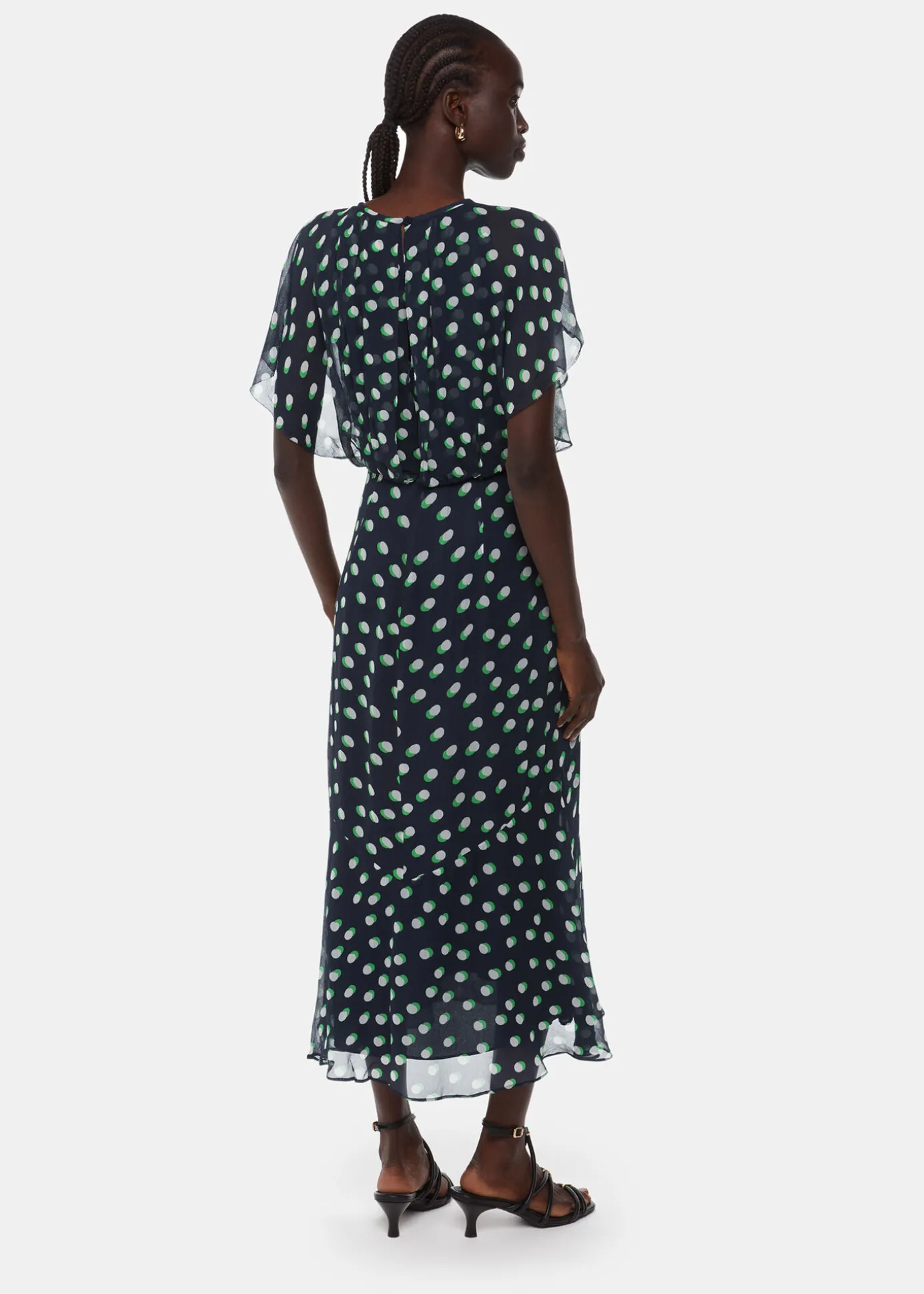 Navy Moon Spot Print Midi Dress