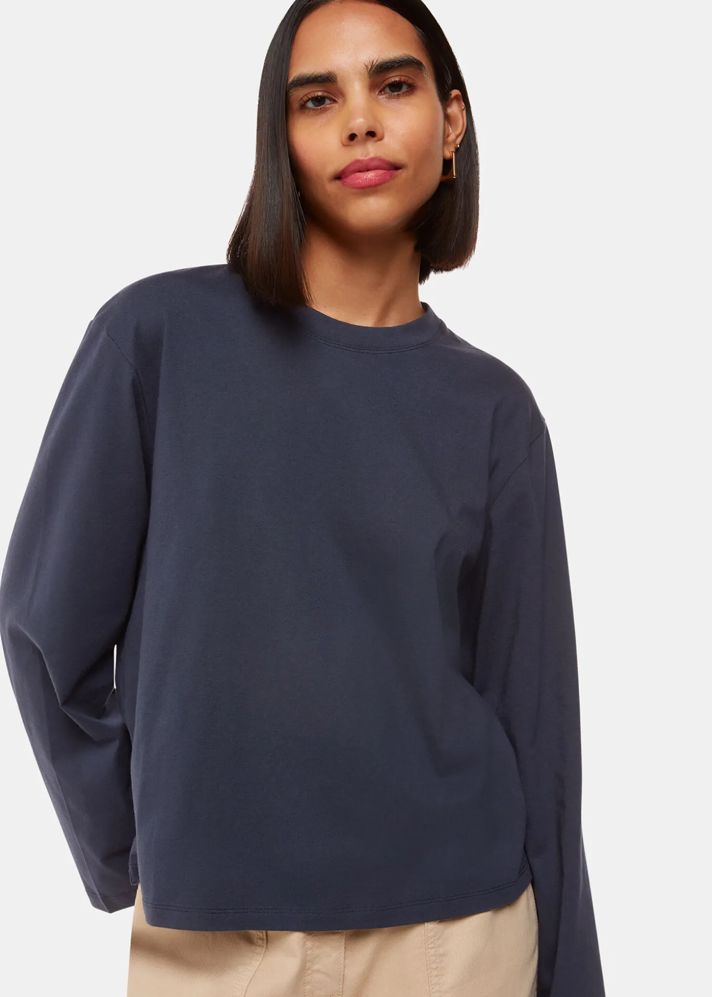 Navy Relaxed Long Sleeve Tee