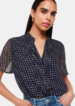 Navy Spotted Hoop Frill Blouse