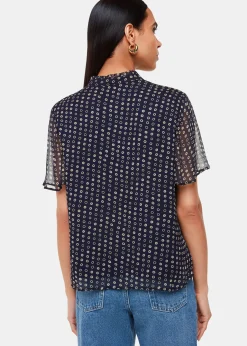 Navy Spotted Hoop Frill Blouse