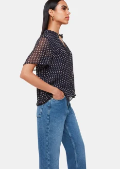Navy Spotted Hoop Frill Blouse