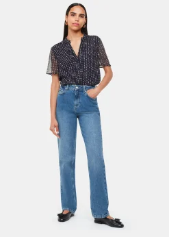 Navy Spotted Hoop Frill Blouse