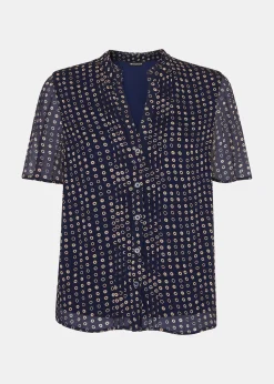 Navy Spotted Hoop Frill Blouse