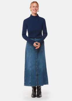 Navy Textured Detail High Neck Knit