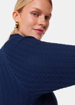 Navy Textured Detail High Neck Knit