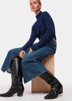 Navy Textured Detail High Neck Knit