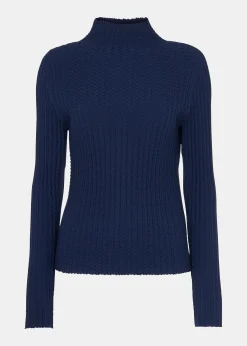 Navy Textured Detail High Neck Knit