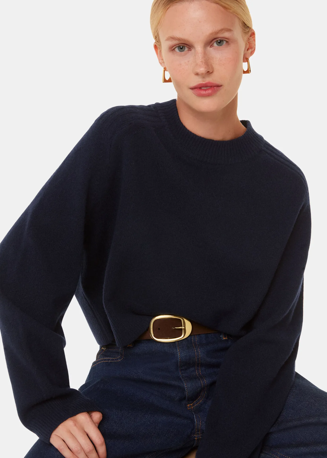 Navy Wool Crop Relaxed Knit
