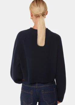 Navy Wool Crop Relaxed Knit