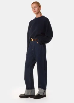 Navy Wool Crop Relaxed Knit