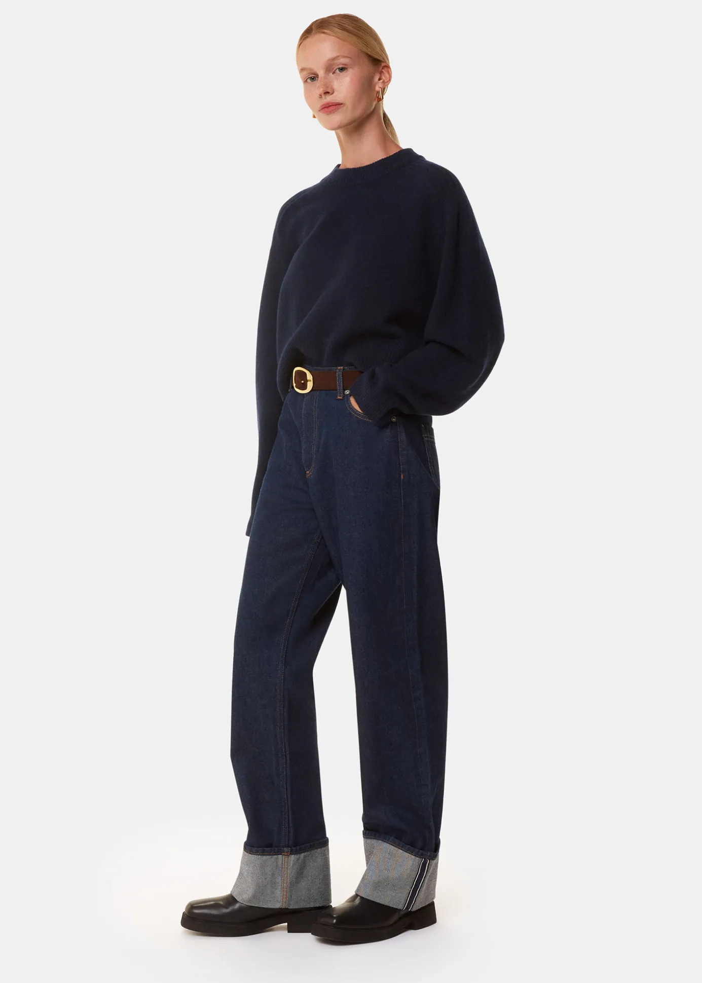 Navy Wool Crop Relaxed Knit