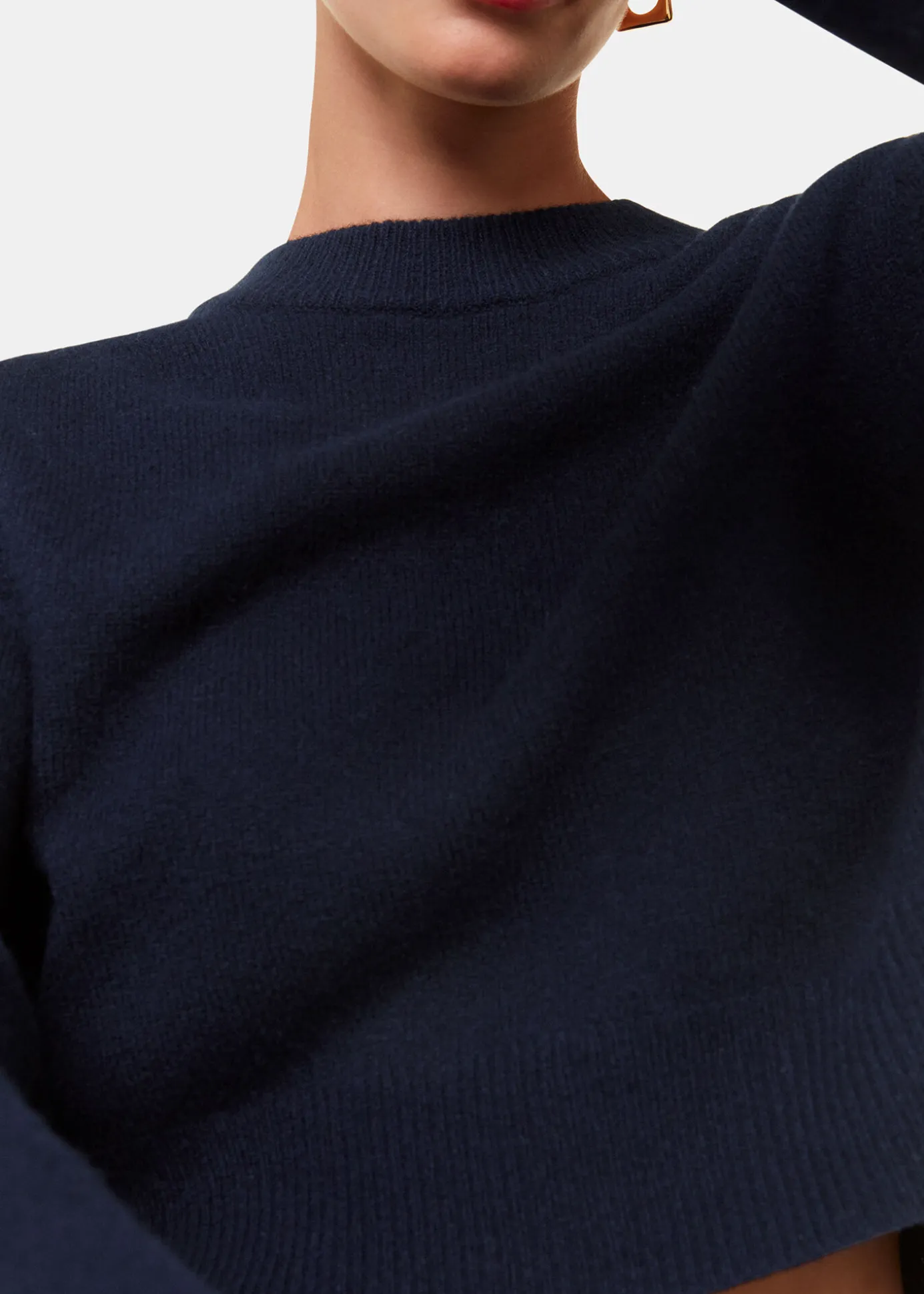 Navy Wool Crop Relaxed Knit