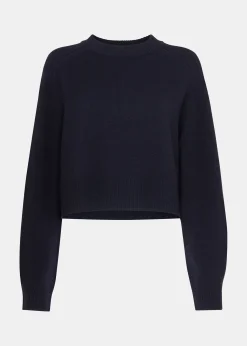 Navy Wool Crop Relaxed Knit