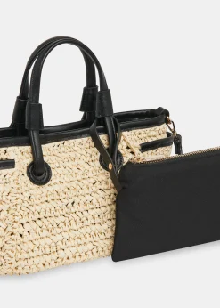Neutral Aylin Mini Straw Tote Bag