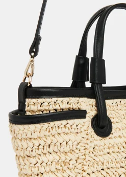 Neutral Aylin Mini Straw Tote Bag