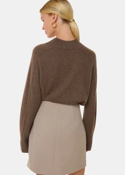 Neutral Button Front Wool Mini Skirt