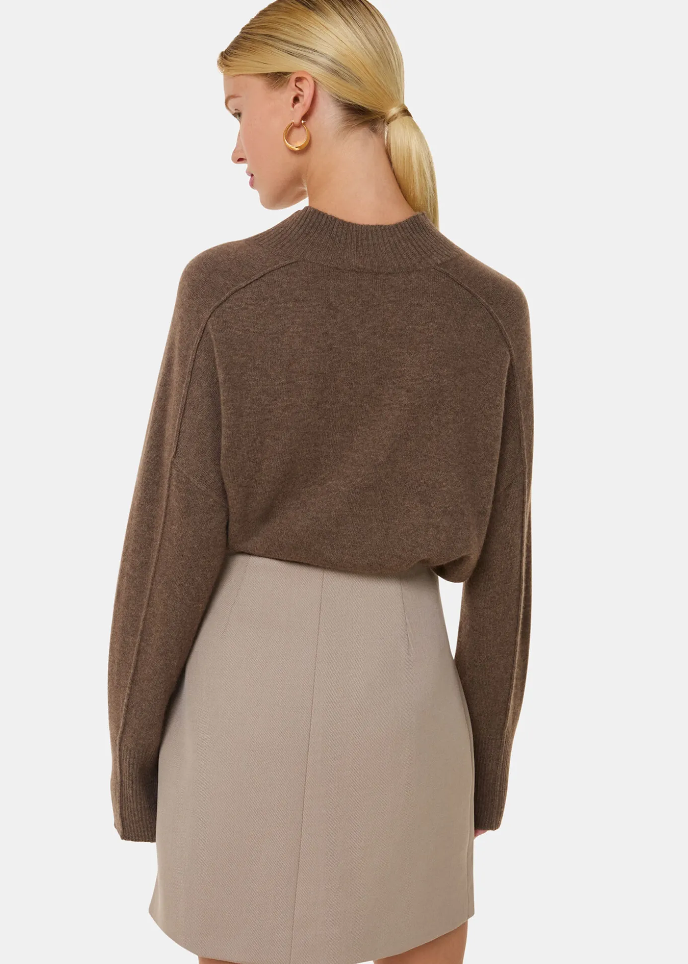 Neutral Button Front Wool Mini Skirt