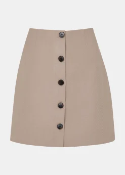 Neutral Button Front Wool Mini Skirt