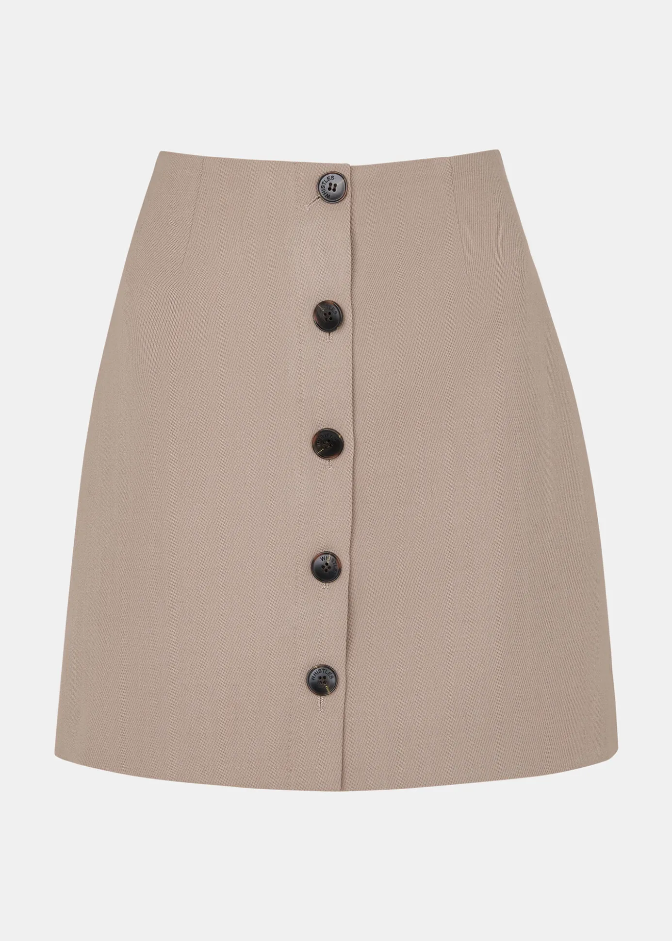 Neutral Button Front Wool Mini Skirt