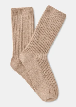 Neutral Cashmere Ribbed Socks
