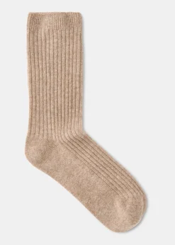 Neutral Cashmere Ribbed Socks