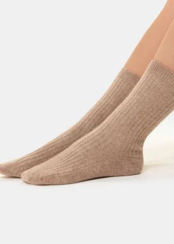 Neutral Cashmere Ribbed Socks