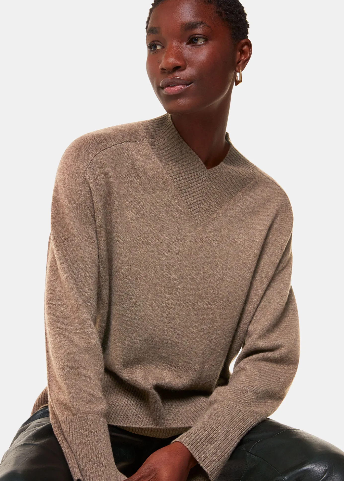 Neutral Cashmere V Neck Knit