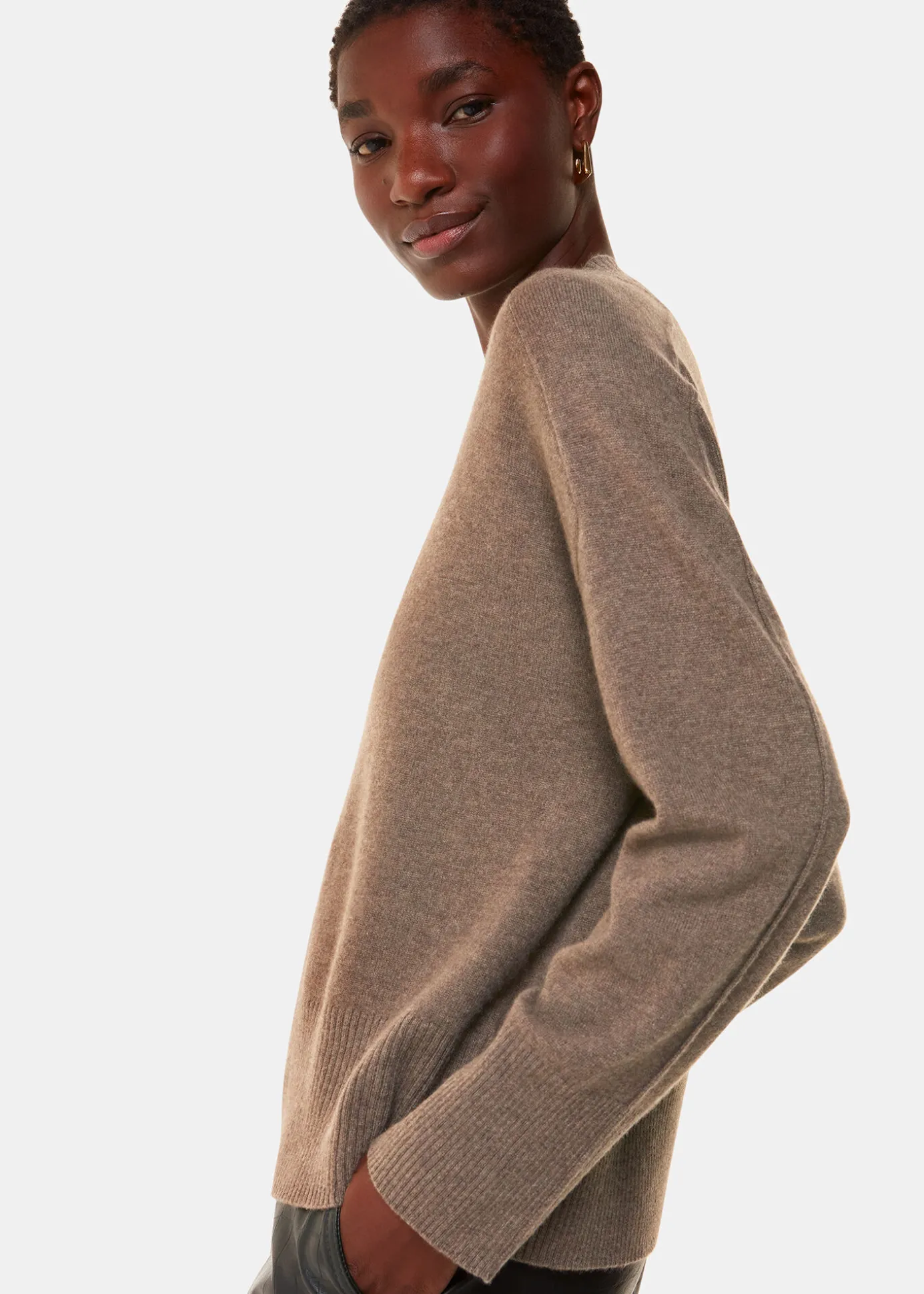 Neutral Cashmere V Neck Knit