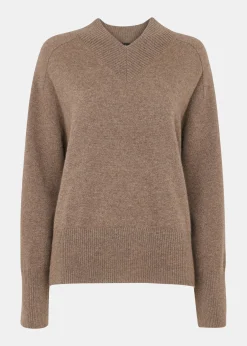 Neutral Cashmere V Neck Knit