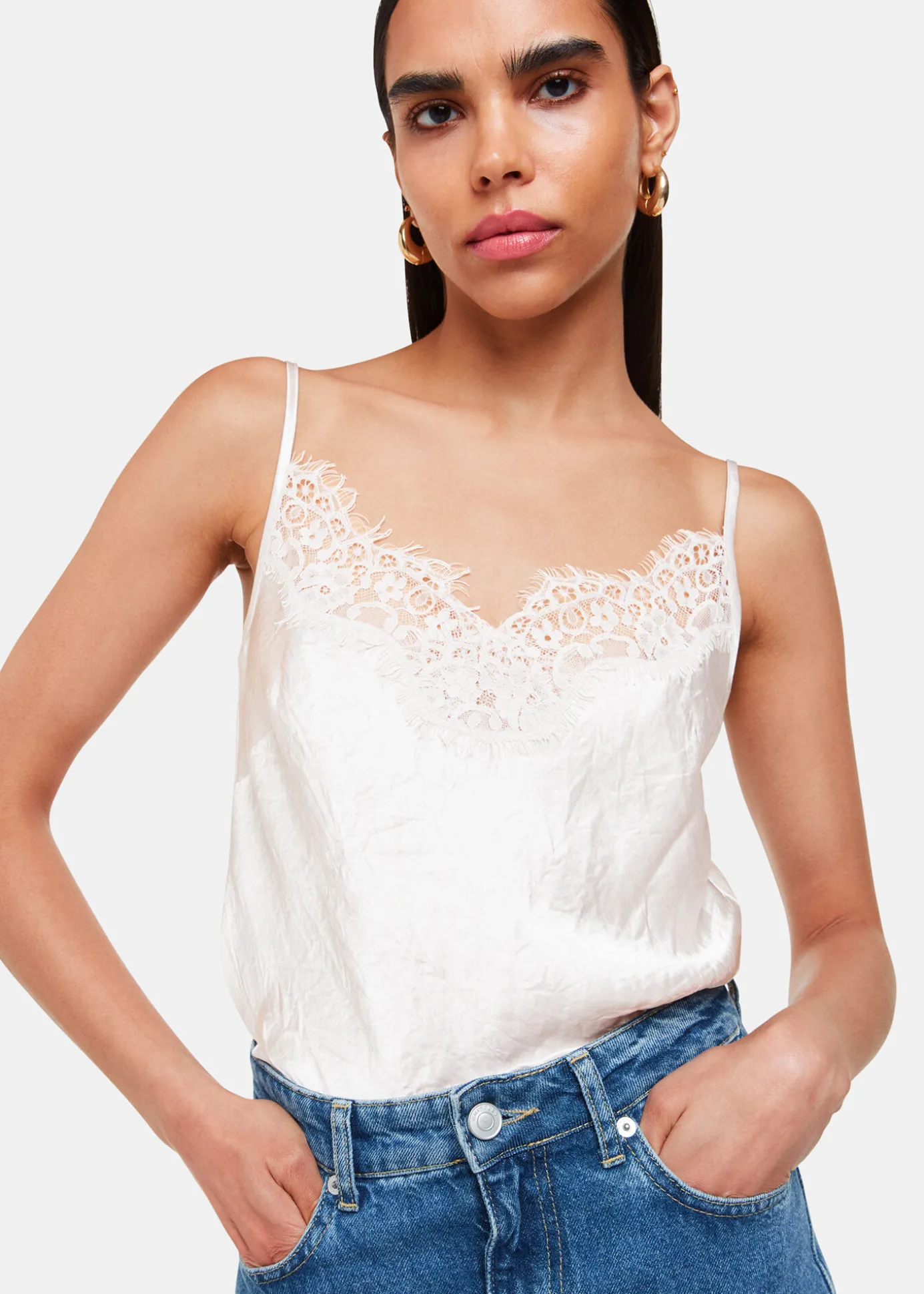 Neutral Lace Trim Cami Top