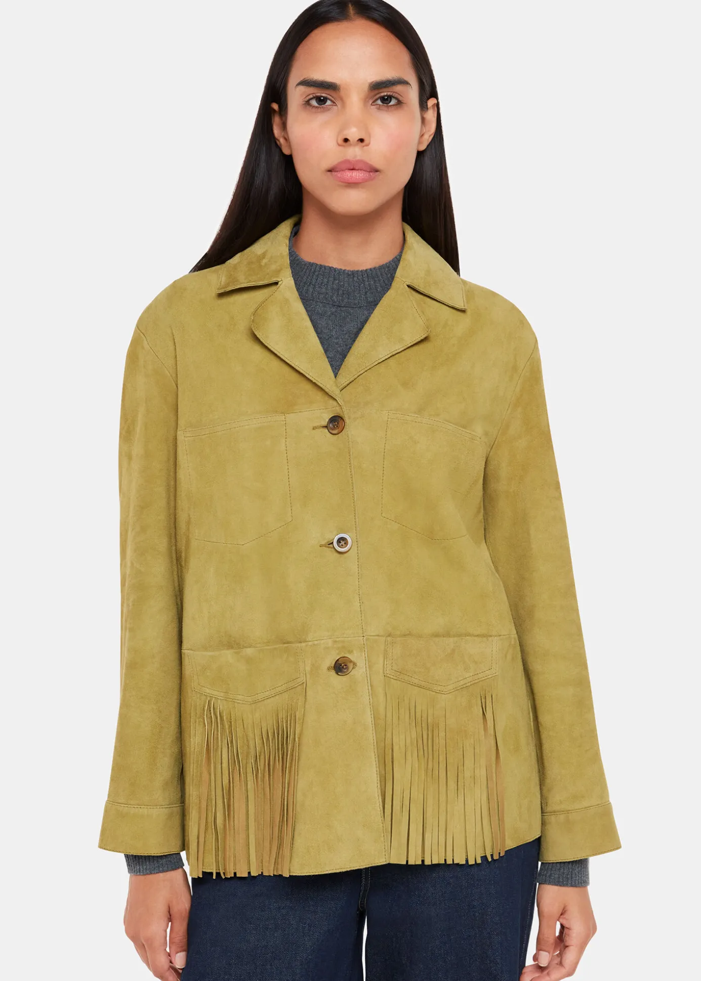 Neutral Lani Tassel Suede Jacket