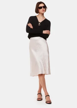 Neutral Satin Knee Length Skirt