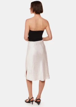 Neutral Satin Knee Length Skirt
